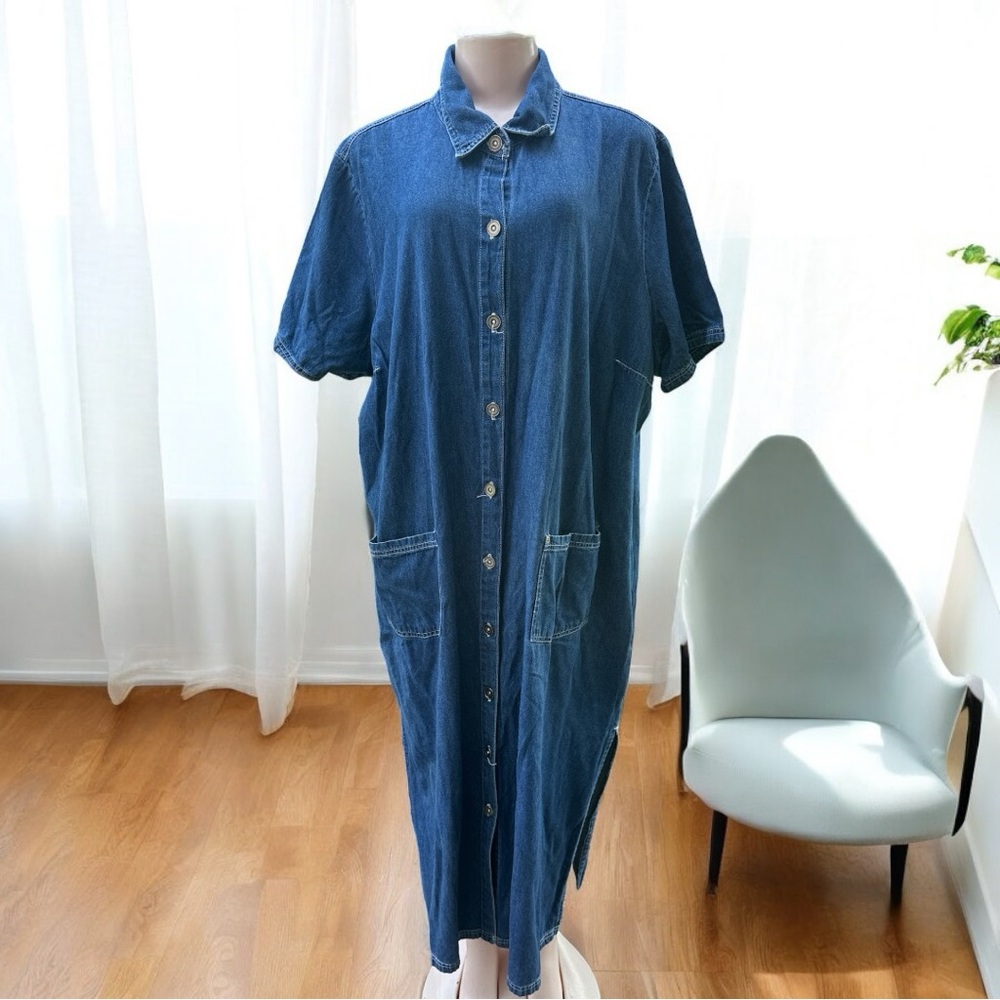 Vintage TICKET Maxi denim button down pocket dress Size 22